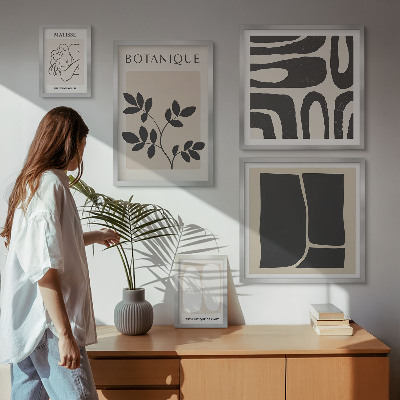 Wanddecoratie compositie Stijlvolle abstracte plantenafbeeldingen