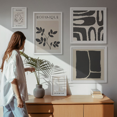 Wanddecoratie compositie Stijlvolle abstracte plantenafbeeldingen