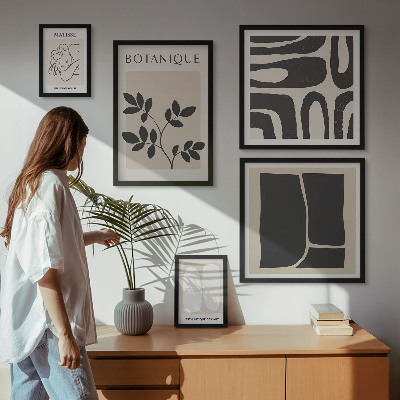 Wanddecoratie compositie Stijlvolle abstracte plantenafbeeldingen