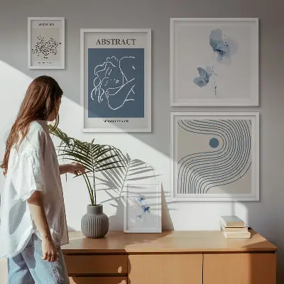 Moderne schilderijenset met abstract bloemendessin