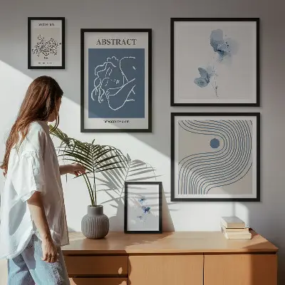 Moderne schilderijenset met abstract bloemendessin