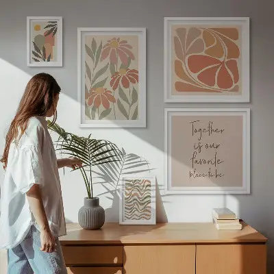 Wanddecoratie compositie met natuurlijke bloemen