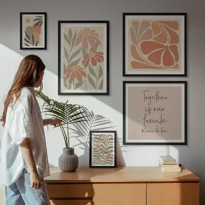 Wanddecoratie compositie met natuurlijke bloemen