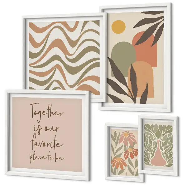 Moderne schilderijen set met stijlvolle pastelkleurige plantendecoraties