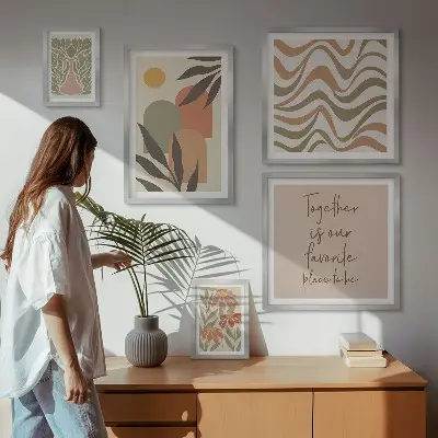 Moderne schilderijen set met stijlvolle pastelkleurige plantendecoraties