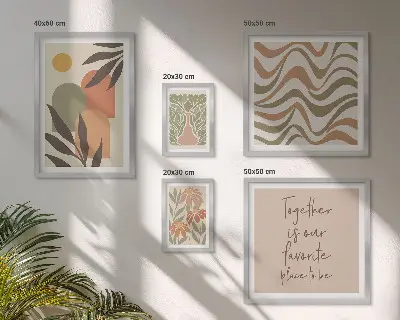 Moderne schilderijen set met stijlvolle pastelkleurige plantendecoraties