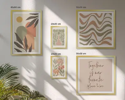 Moderne schilderijen set met stijlvolle pastelkleurige plantendecoraties