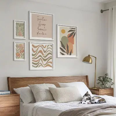 Moderne schilderijen set met stijlvolle pastelkleurige plantendecoraties