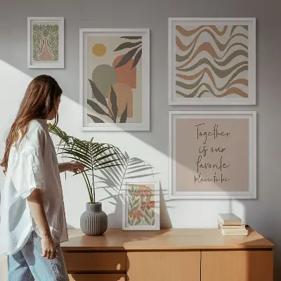 Moderne schilderijen set met stijlvolle pastelkleurige plantendecoraties
