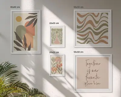 Moderne schilderijen set met stijlvolle pastelkleurige plantendecoraties
