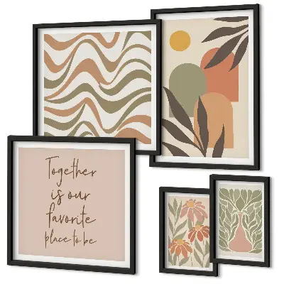Moderne schilderijen set met stijlvolle pastelkleurige plantendecoraties