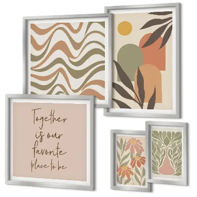Moderne schilderijen set met stijlvolle pastelkleurige plantendecoraties