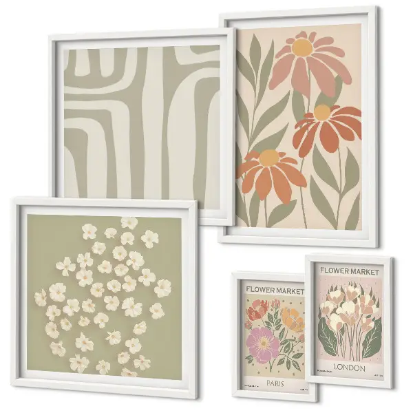 Moderne schilderijenset met bloemenpatronen in de stijl van Londen Parijs boho