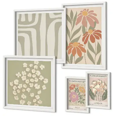 Moderne schilderijenset met bloemenpatronen in de stijl van Londen Parijs boho