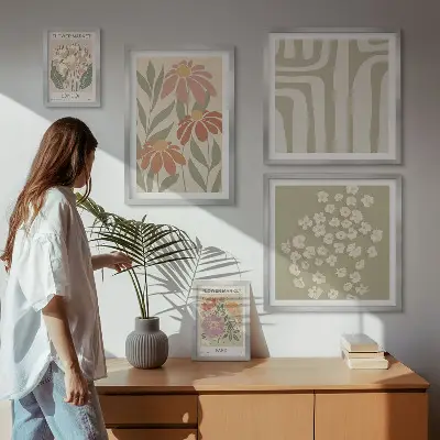 Moderne schilderijenset met bloemenpatronen in de stijl van Londen Parijs boho