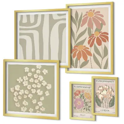 Moderne schilderijenset met bloemenpatronen in de stijl van Londen Parijs boho