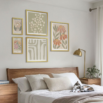 Moderne schilderijen set Bloemenpatronen Londen Parijs boho