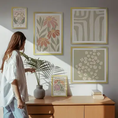 Moderne schilderijenset met bloemenpatronen in de stijl van Londen Parijs boho