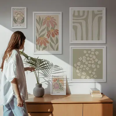 Moderne schilderijenset met bloemenpatronen in de stijl van Londen Parijs boho
