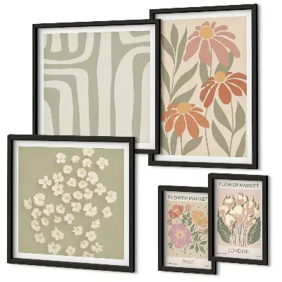 Moderne schilderijenset met bloemenpatronen in de stijl van Londen Parijs boho