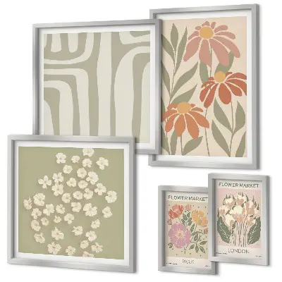 Moderne schilderijenset met bloemenpatronen in de stijl van Londen Parijs boho