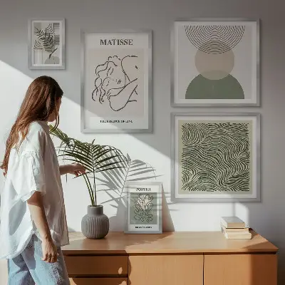 Wanddecoratie met plantenmotief minimalistische compositie