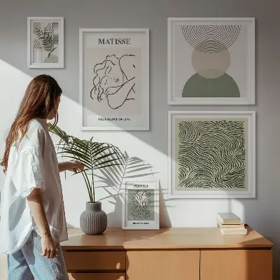 Wanddecoratie met plantenmotief minimalistische compositie