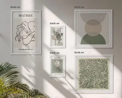 Wanddecoratie met plantenmotief minimalistische compositie