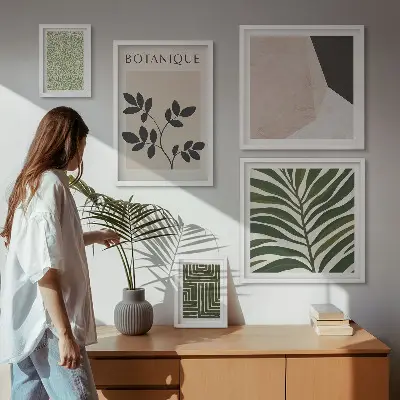 Set van moderne schilderijen met plantinspiraties