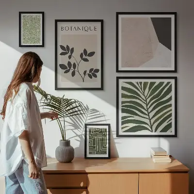 Set van moderne schilderijen met plantinspiraties