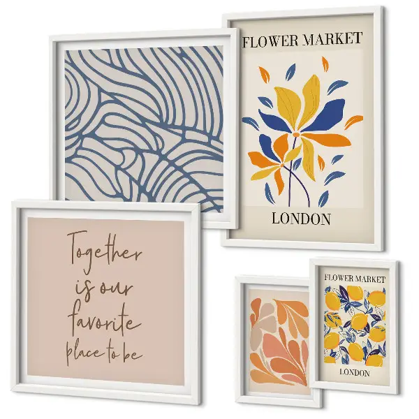 Wanddecoratie met compositie bloemmotieven en Londense inscripties