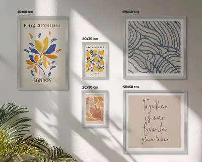 Wanddecoratie met compositie bloemmotieven en Londense inscripties