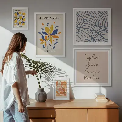Wanddecoratie met compositie bloemmotieven en Londense inscripties