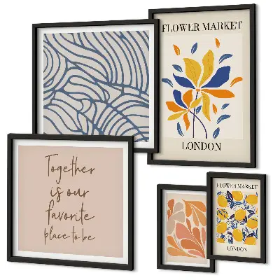 Wanddecoratie met compositie bloemmotieven en Londense inscripties