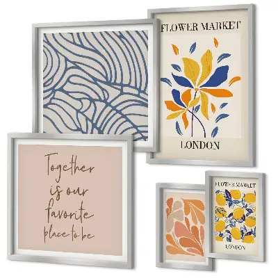 Wanddecoratie met compositie bloemmotieven en Londense inscripties