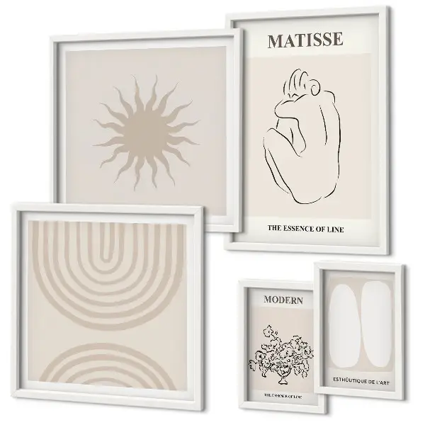 Set van moderne schilderijen met minimalistische kunstlijnen