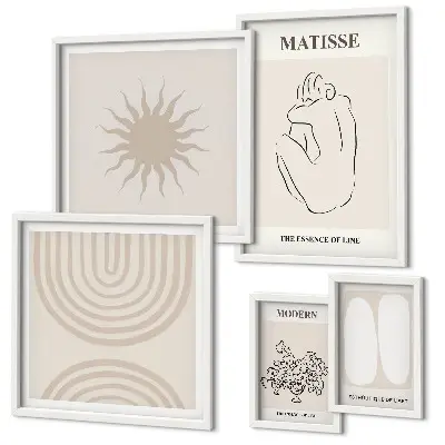 Set van moderne schilderijen met minimalistische kunstlijnen