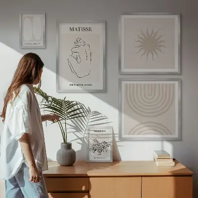 Set van moderne schilderijen met minimalistische kunstlijnen