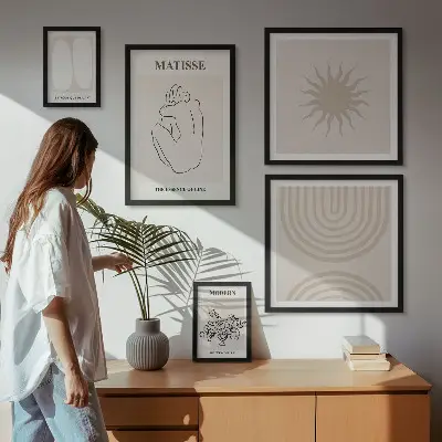 Set van moderne schilderijen met minimalistische kunstlijnen