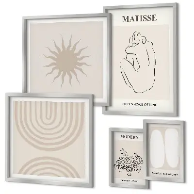 Set van moderne schilderijen met minimalistische kunstlijnen
