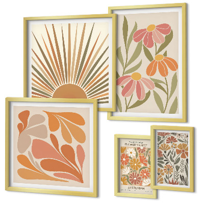 Wanddecoratie compositie Geometrische bloemen in boho-stijl