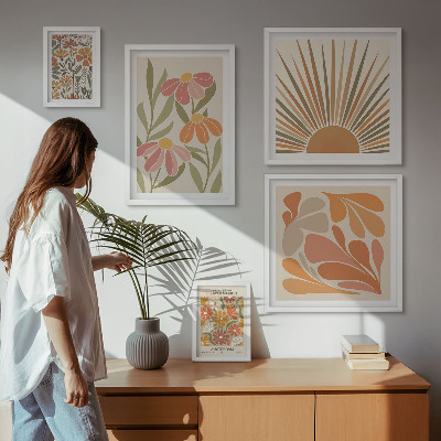 Wanddecoratie compositie Geometrische bloemen in boho-stijl