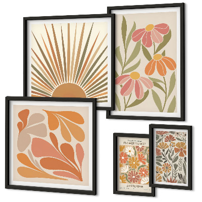 Wanddecoratie compositie Geometrische bloemen in boho-stijl