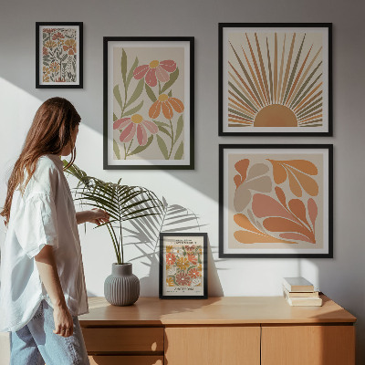 Wanddecoratie compositie Geometrische bloemen in boho-stijl