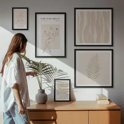 Set van moderne schilderijen met prachtige minimalistische motieven