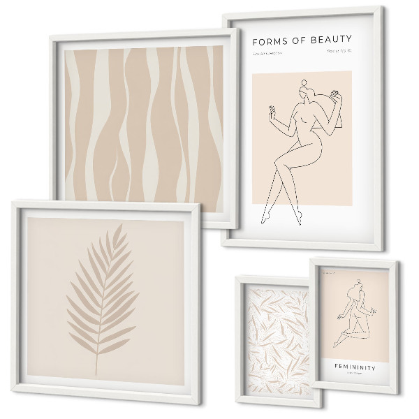 Wanddecoratie compositie Stijlvolle afbeeldingen van vrouwen en planten