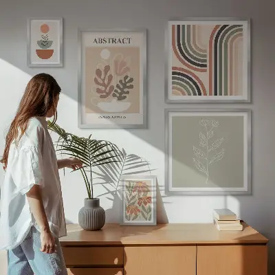 Moderne schilderijen set met stijlvolle plantabstracties