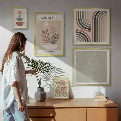 Moderne schilderijen set met stijlvolle plantabstracties