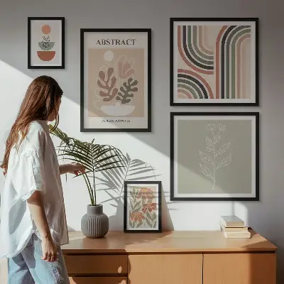 Moderne schilderijen set met stijlvolle plantabstracties