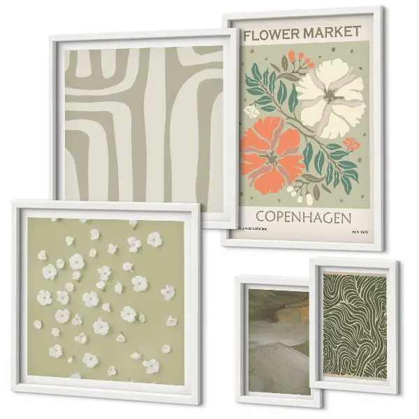 Set van moderne schilderijen met boho plantenmotieven